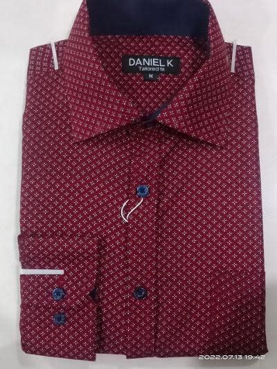 Men's Long Sleeve Printed Dress Shirt - Burgundy