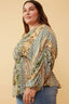 Curvy Mixed Print Block Dolman Peplum Top - Olive