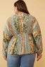 Curvy Mixed Print Block Dolman Peplum Top - Olive