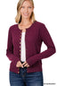 Crew Neck Snap Cardigan Full Sleeve - Dark Burgundy