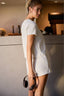 CREW NECK TOP AND HIGH WAIST FRONT SLIT BACK ELASTIC SKORT: ASH GREY
