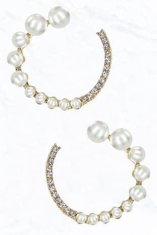 Graduated Pearl Post Hoop Earrings