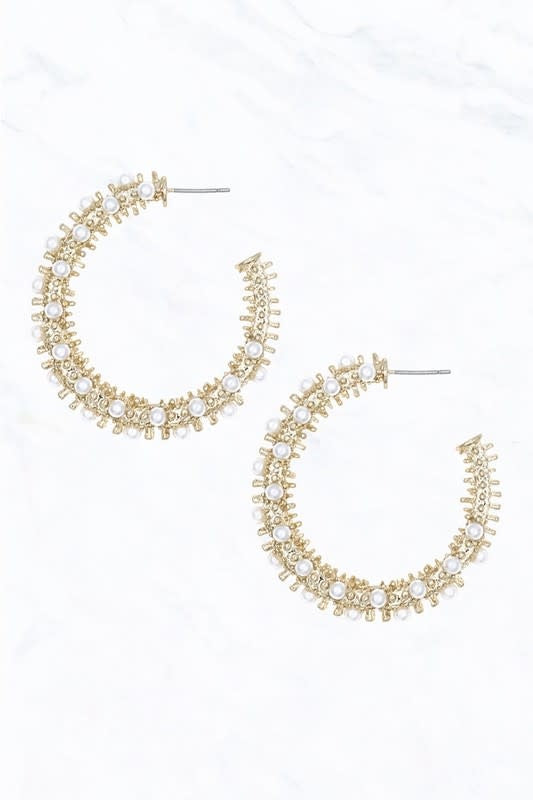 Tiny Pearl Metal Open-End Hoop Earrings