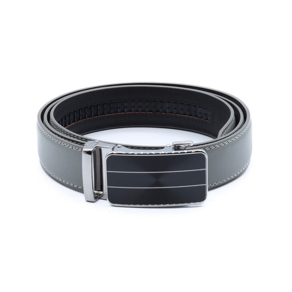 Men's Genuine Leather Sliding Buckle Ratchet Belt - Grey