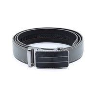 Men's Genuine Leather Sliding Buckle Ratchet Belt - Grey