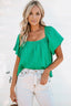 Tie Smocked Back Short Sleeve Babydoll Blouse