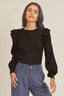 Shoulder Ruffle Crew Neck Sweater - Chocolate Brown