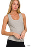 Ribbed Scoop Neck Tank Top - H. Grey