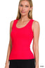 Ribbed Scoop Neck Tank Top - Ruby