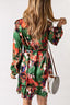 Abstract Ruffled Drawstring High Waist Mini Dress