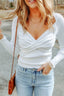 Cable Crossed V Neck Sweater - White