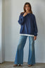Knit Cotton Polyester Crew Neck Sweatshirt Top: Navy