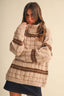 LONGSLEEVED TURTLENECK STRIPED SWEATER: TAUPE MULTI