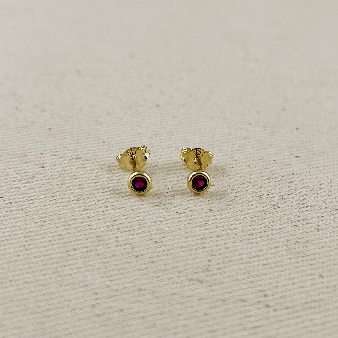 18K Gold Filled Dainty Bezel CZ Birthstone Stud Earrings