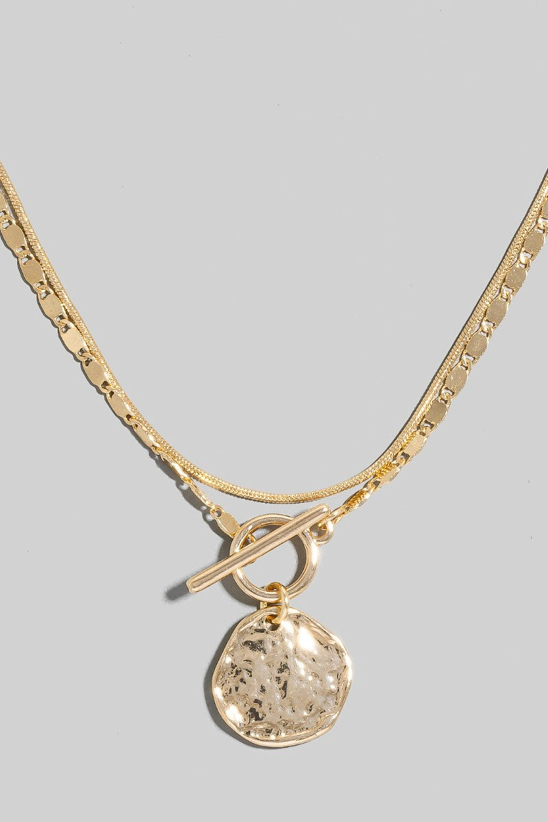 Coin Pendant Toggle Chain Layered Necklace