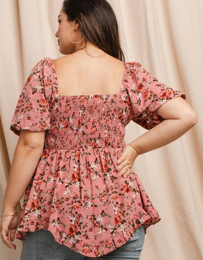 Floral Printed Babydoll Square Neck Top