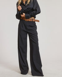 Womens Classic Pleated Wide-leg Trouser Pants