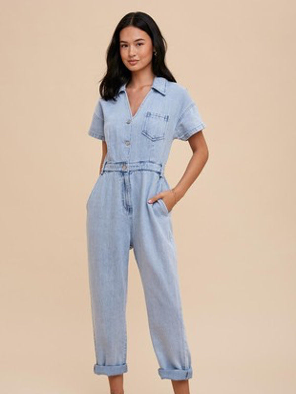 Denim Utility Jumpsuit - Medium Wash