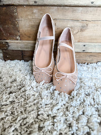 Marie Rhinestone Flat - Nude