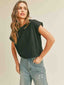 Round Neck Cuffed Sleeve Tee - Black