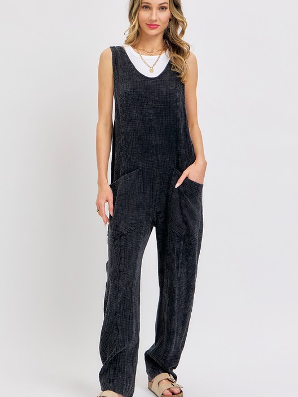 Mineral Washed Jumpsuit - Black