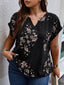 Curvy Floral Print V Neck Blouse - Black