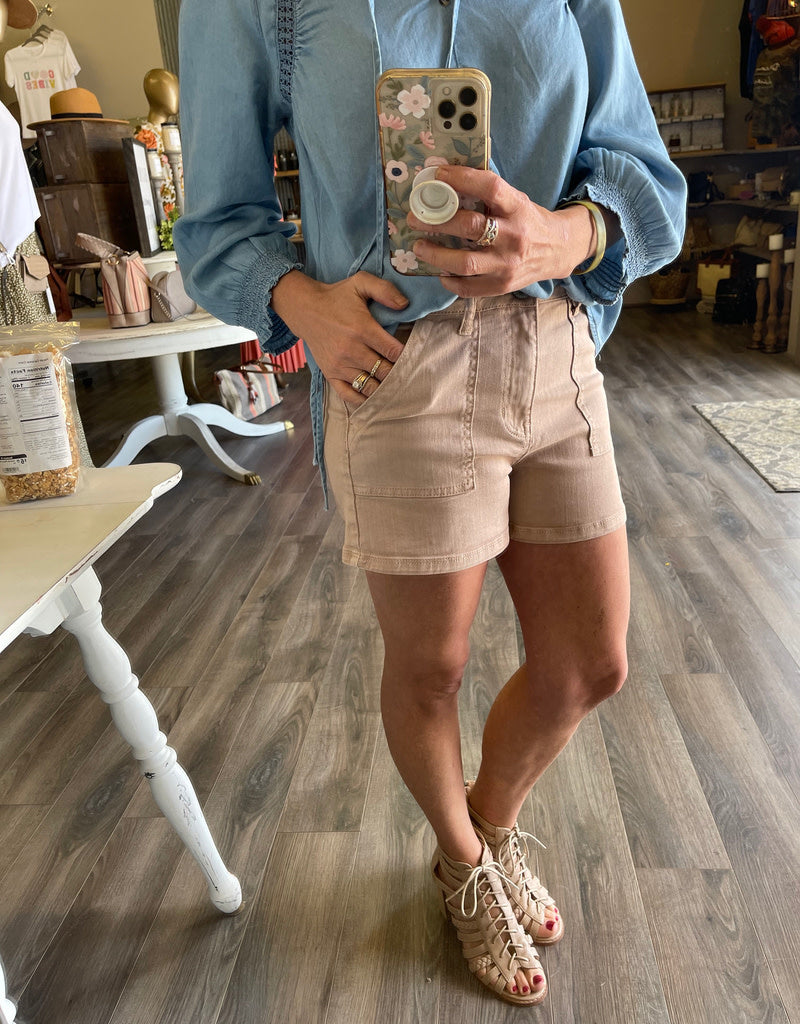 Cotton Denim Shorts - Twig