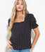 Square Neck Puff Sleeve Top -  Black