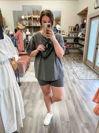 Two Piece Cotton Top & Shorts Set - Charcoal