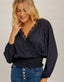 Eliana Animal Print V Neck Blouse - Navy