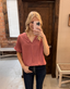V Neck Short Sleeve Solid Loose Top - Purple