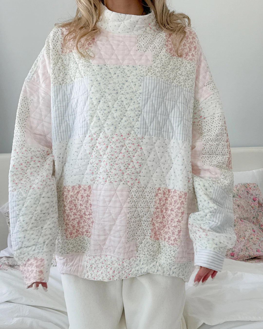 Quilted Pastel Mockneck Sweatshirt