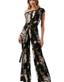 Off the Shoulder Belted Jumpsuit - Animal Print