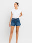 Kayla High Rise Side Slit Raw Hem Shorts