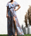 V Neck Woven Maxi Dress - Blue
