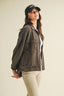 Vintage Wash Pleated Back Jacket: BLACK COFFEE