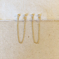 CZ Double Piercing Earrings Connected by Chain