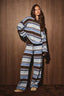 CREW NECK MULTI STRIPE SWEATER: BROWN-MULTI STRIPE
