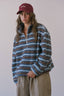Cozy Stripe Sherpa Half Zip Pullover: BLUE/BROWN