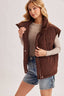 OVERSIZE HIGH NECK QUILTED PUFFER VEST: CHOCOLATE