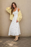 FLORAL EYELET TIE FRONT CORSET MIDI DRESS: CREAM MULTI