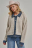 JACKET STYLE SWEATER CARDIGAN DENIM COLLAR: OATMEAL