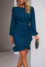 Long Sleeve Crew Neck Wrap Dress - Blue