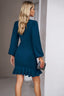 Long Sleeve Crew Neck Wrap Dress - Blue