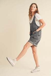 Cotton Denim Seam Detail Romper - Charcoal