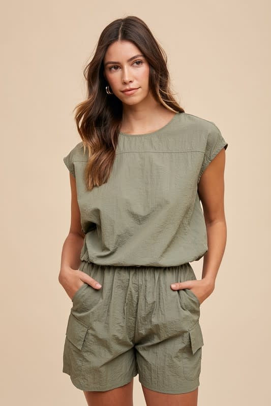 Utility Sportive Top & Cargo Shorts Set - Olive