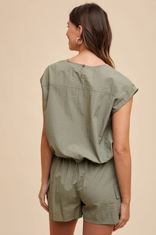 Utility Sportive Top & Cargo Shorts Set - Olive