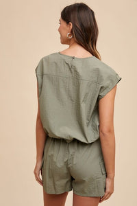 Utility Sportive Top & Cargo Shorts Set - Olive