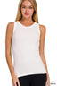 Ribbed Round Neck Tank Top - Off White