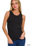 Ribbed Round Neck Tank Top - Black